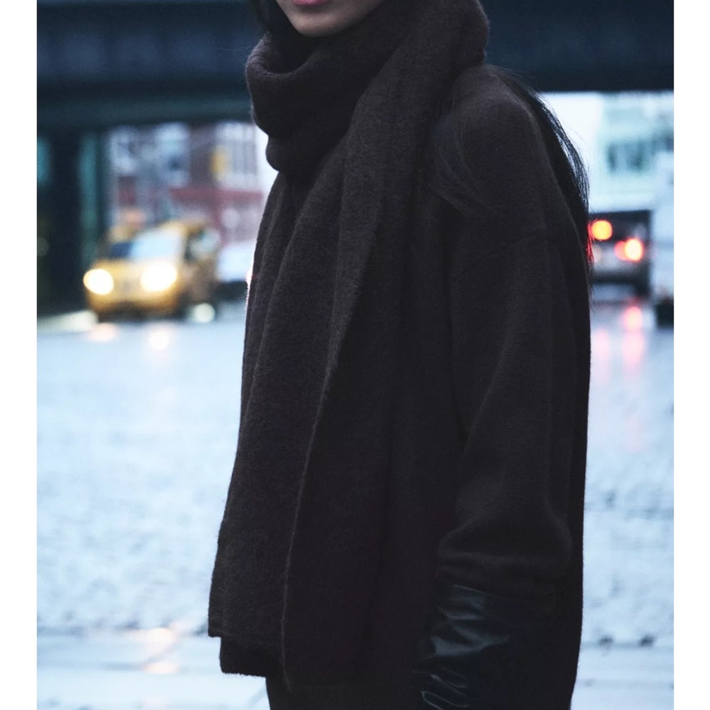 Zara Dark Brown Wool-Blend Scarf - Picture 2 of 6